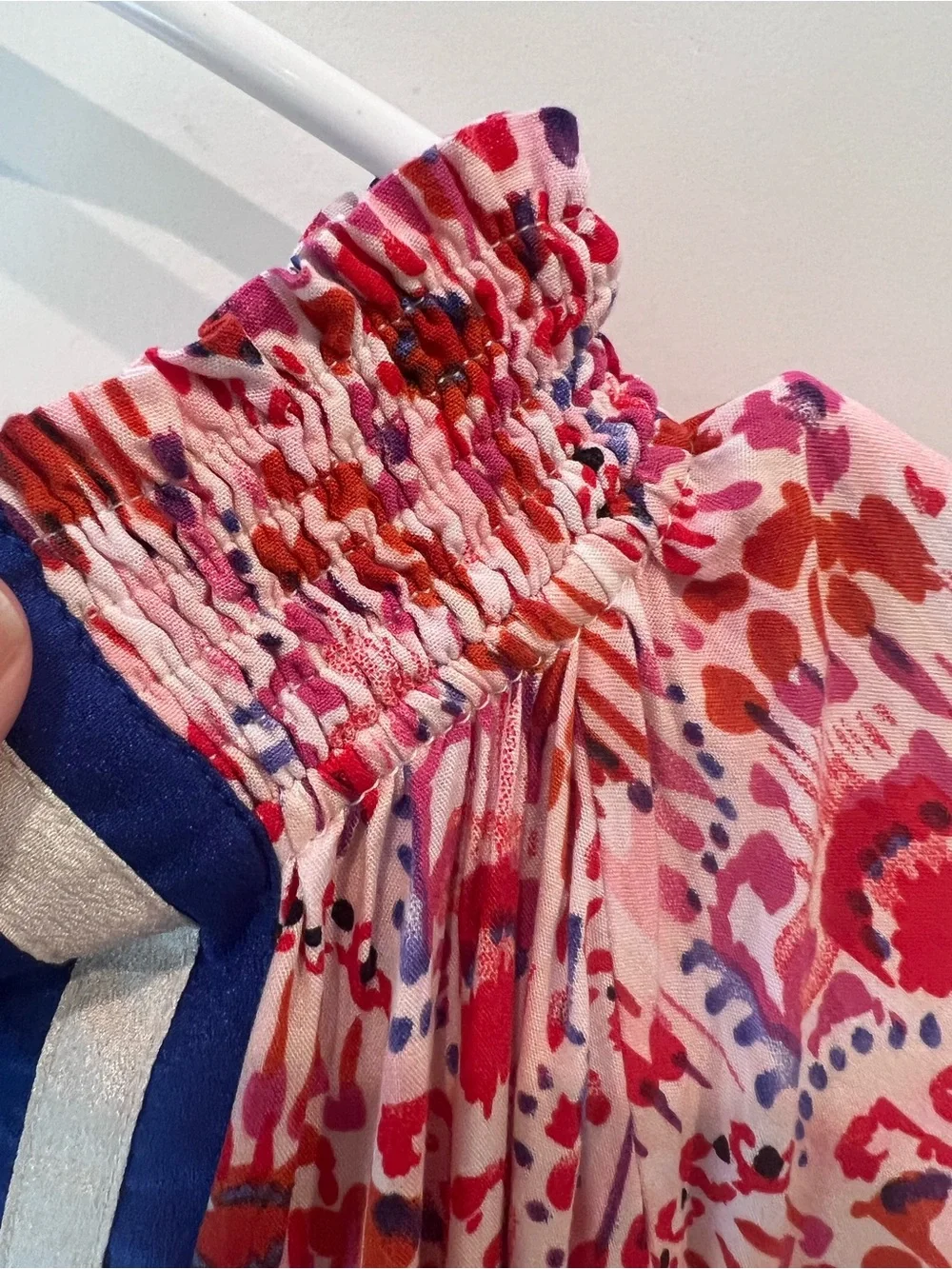 THML Pink and Red Printed Blouse with Blue Trim Size Large - Picture 13 of 16